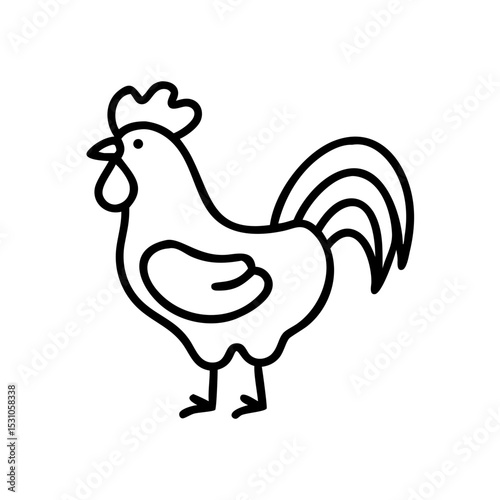 Rooster black line icon, farm animal symbol in rural setting