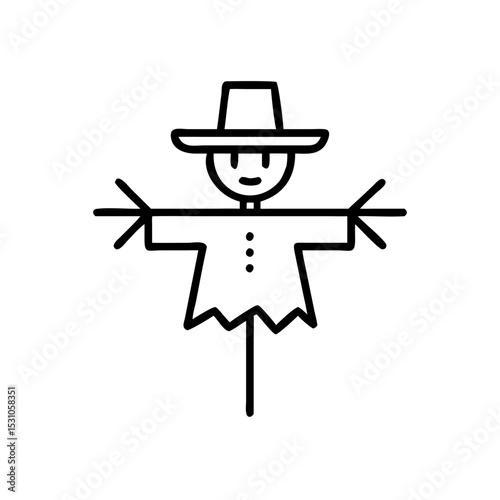 Scary scarecrow icon in black line, Halloween horror theme