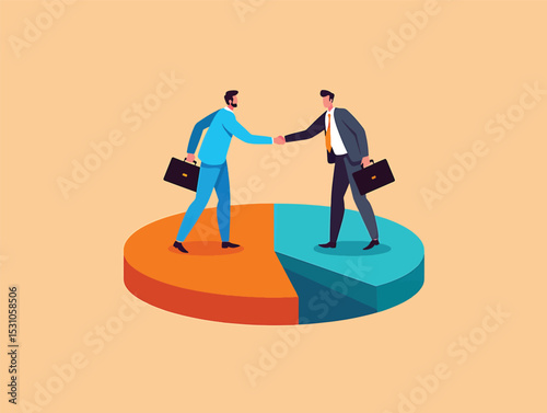 Strategic Partnership Businessmen Shaking Hands on a Pie Chart
