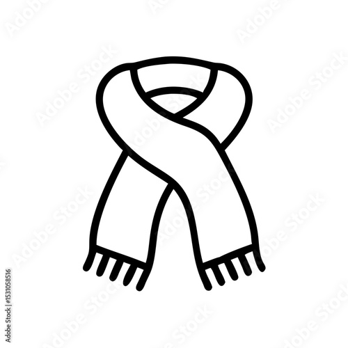 Warm scarf black line icon, cozy autumn clothing item