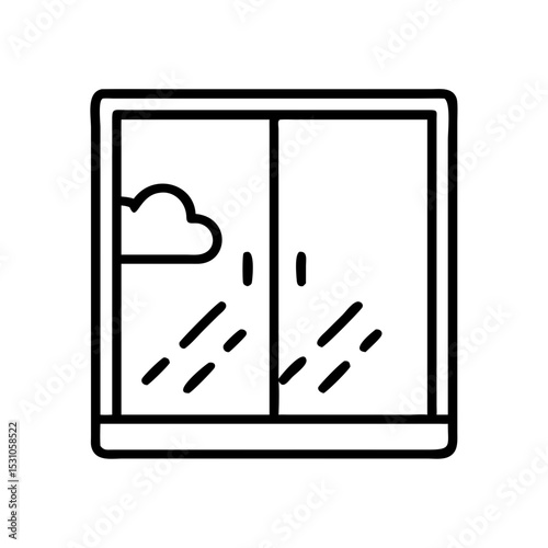 Window with rain icon in black line, autumn weather and indoor mood