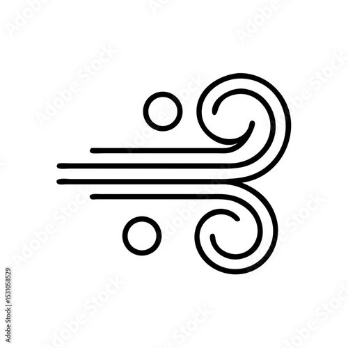 Wind swirl icon in black and white, autumn breeze and movement symbol