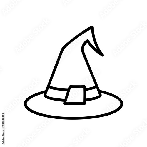 Witch hat icon in black line, Halloween costume and magic concept