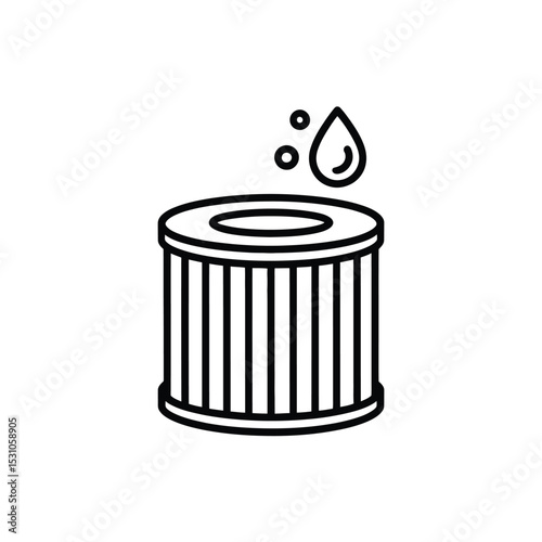 Black and White Oil Filter Icon with Oil Droplets