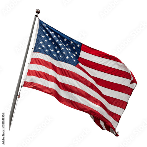 American flag waving proudly, isolated on transparent background