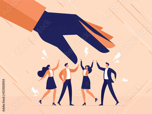 Giant Hand Selecting a Team Vector Illustration of Business Choice