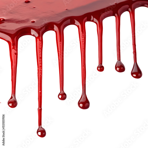 Crimson liquid drips, isolated on transparent background