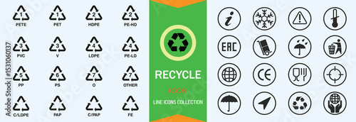 plastic-recycling-symbols-set-vector and cartoon-packaging-symbols-icons-set-vector