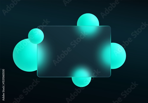 Glass morphism style background with blue glowing spheres and matte transparent panel