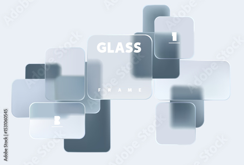 3D  squares and rectangles on white background. Art geometric shapes in liquid glass style. Abstract vector design elements.