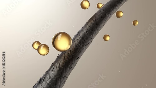 Damaged Hair Repair 3D Animation - Golden Nourishing Essence Fly to Split End, Smooths Frizz - Shampoo or Conditioner Ad Concept.