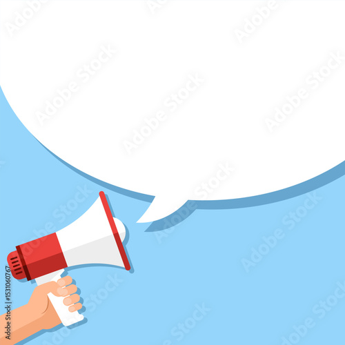 Announcement with Megaphone. Communication, Promotion, and Speech Bubble