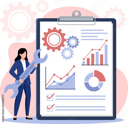 Businesswoman Analyzing Data. Optimization, Analytics, and Problem Solving