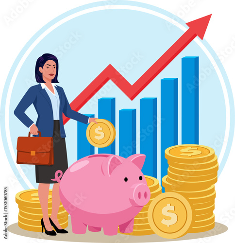 Businesswoman Saving Money. Investment, Growth, and Financial Planning