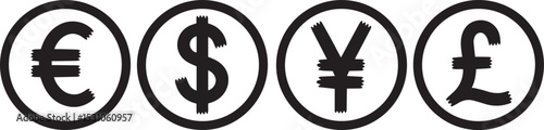Major world currencies euro dollar yen pound