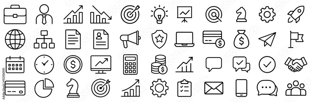 Minimalist business and marketing icon set featuring symbols of ...
