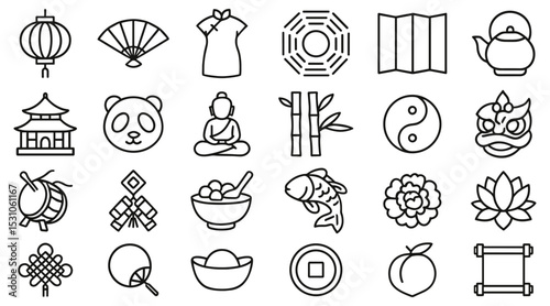 A beautiful collection of chinese culture and tradition icons symbolizing prosperity and good fortune photo