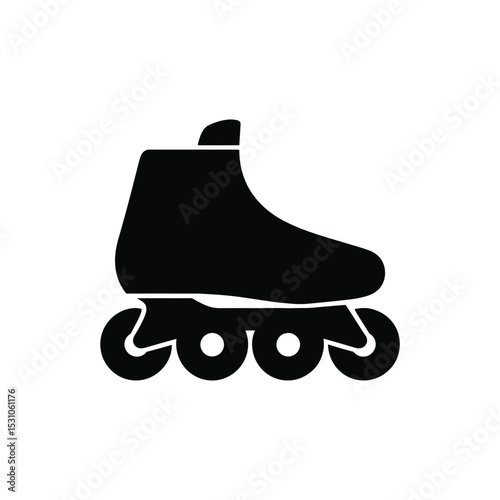Black Silhouette of Inline Skate with Four Wheels on White Background
