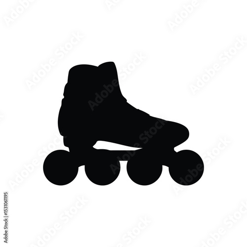 Black Silhouette of Inline Roller Skate on White Background