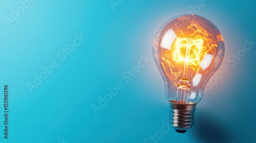 An illuminated light bulb emits a warm glow against a bright blue backdrop, symbolizing creativity, innovation, and bright ideas in a visually striking composition.