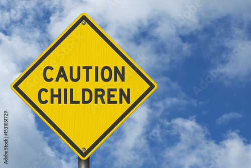 Caution Children yellow warning sign isolated on white