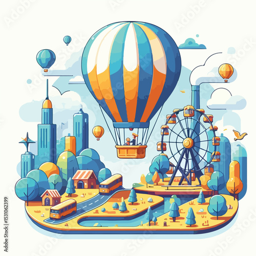 hot air balloon vector in the sky
