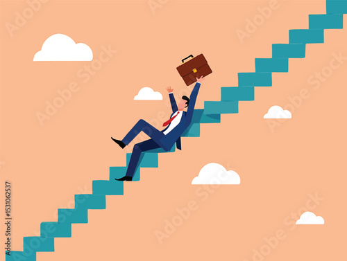 Businessman Falling Down Stairs Vector Illustration of Career Setback