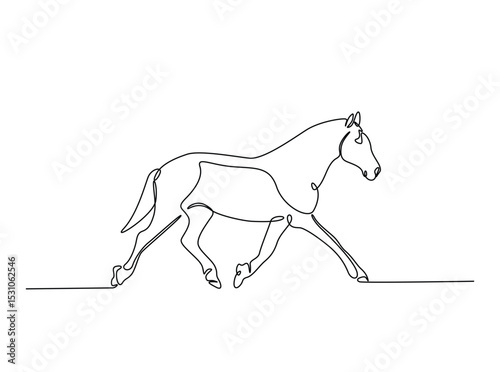 Wild horse single outline illustration. Continuous line art drawing of horse. Editable stroke.