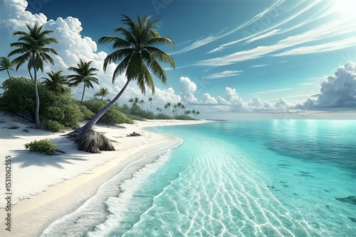 Stunning 4K Ultra HD Image of a Tropical White Sand Beach and Turquoise Sea