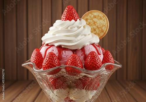 A decadent strawberry ice cream sundae a sweet indulgence of summer with fresh berries and cream on