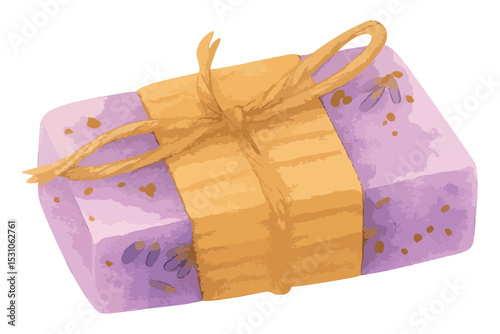 Vector watercolor illustration of handmade lavender soap. Vector isolated on white background.