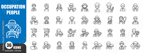 Profession occupational people outline icon . Editable stroke . Vector .