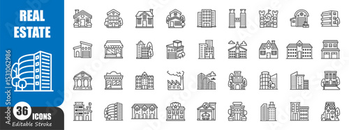 Real estate outline icon . Editable stroke . Vector .