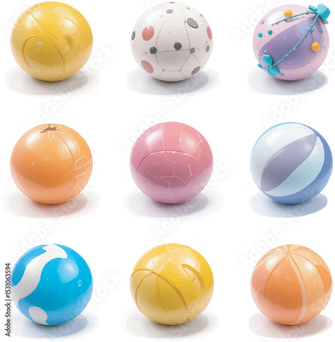 3D Colorful Abstract Balls Set – Glossy Cartoon Spheres with Playful Patterns

