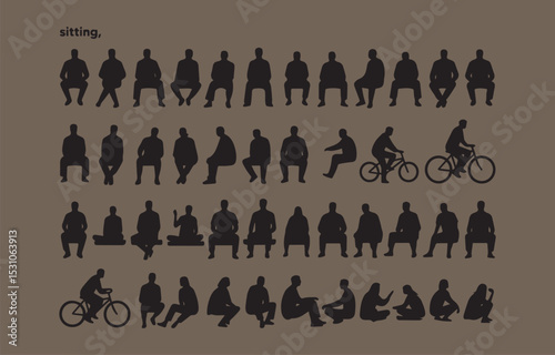 Diverse Silhouettes of People Sitting and Biking in Various Poses a Vector Illustration for Design and Creative Projects