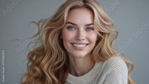 Retrato vertical de chica rubia con maquillaje natural y estilo relajado