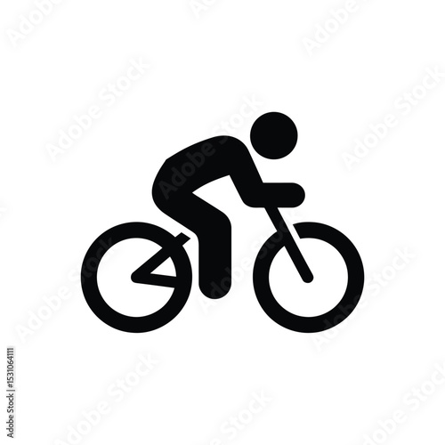 Black silhouette of a cyclist riding a bicycle on white background