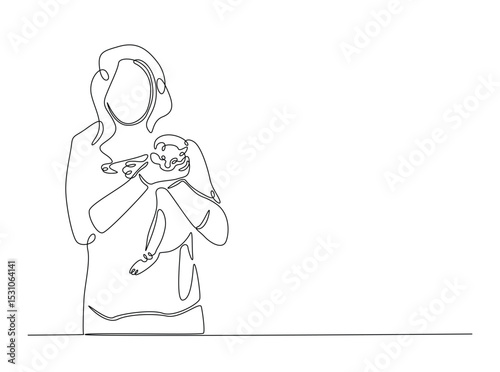 Happy woman hugging cute cat single outline illustration. Continuous line art drawing of woman hugging puppy. Editable stroke.