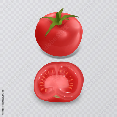 A Realistic 3D Cartoon Tomato with Green Stem
