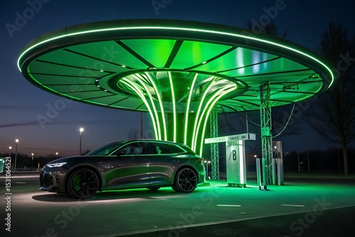 Futuristic Electric Vehicle Charging Station at Night