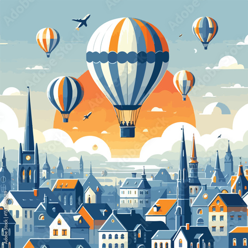 hot air balloon vector in the sky