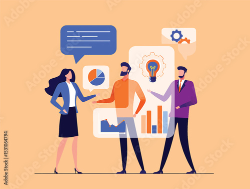 Team Collaboration, Data Analysis, and Strategic Planning Vector Illustration