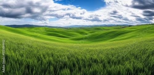 Vast Green Fields Under a Dramatic Sky