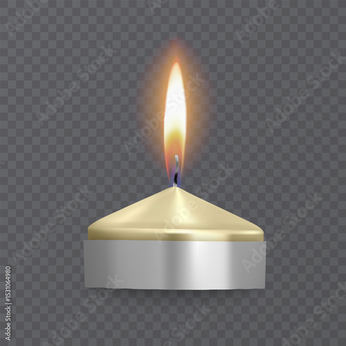 Golden Tea Light Candle with Realistic Flame