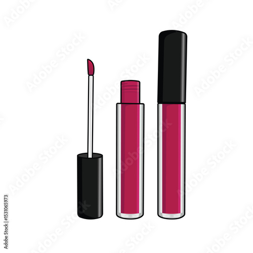 Liquid lipstick open and closed tube with a soft velvet finish, bold matte color isolated on white background
