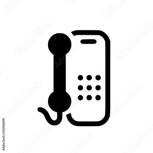 Minimal Black Line Classic Landline Phone Icon for Office and Call Center Use