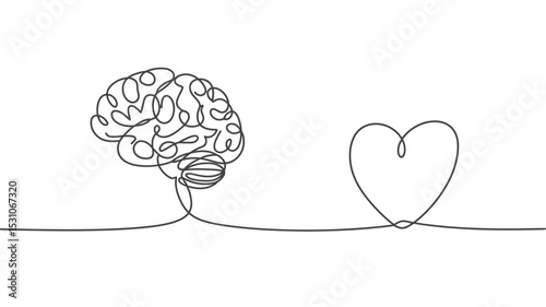 Brain and Heart Connection A Single Line Drawing Concept