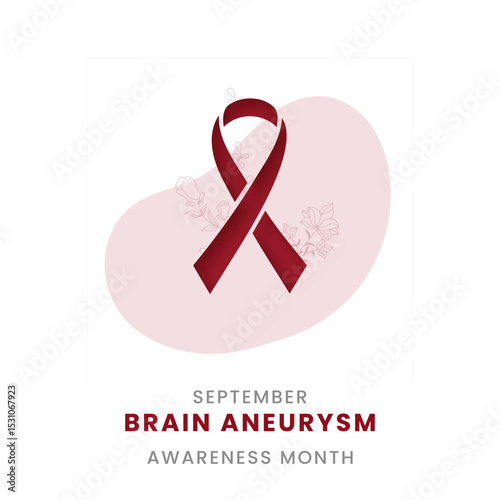 Burgundy ribbon paper cut design of Brain Aneurysm awareness month with floral based background.