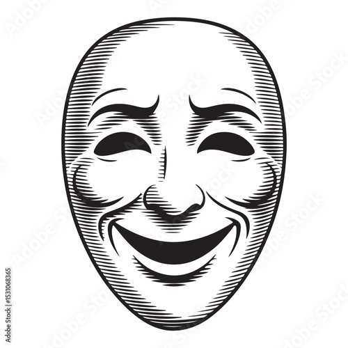 Smile mask sketch engraving black and white outline. Scratch board imitation vactor