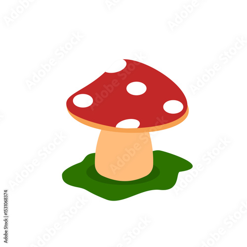 mushroom in a grass icon vector, flat design illustration 